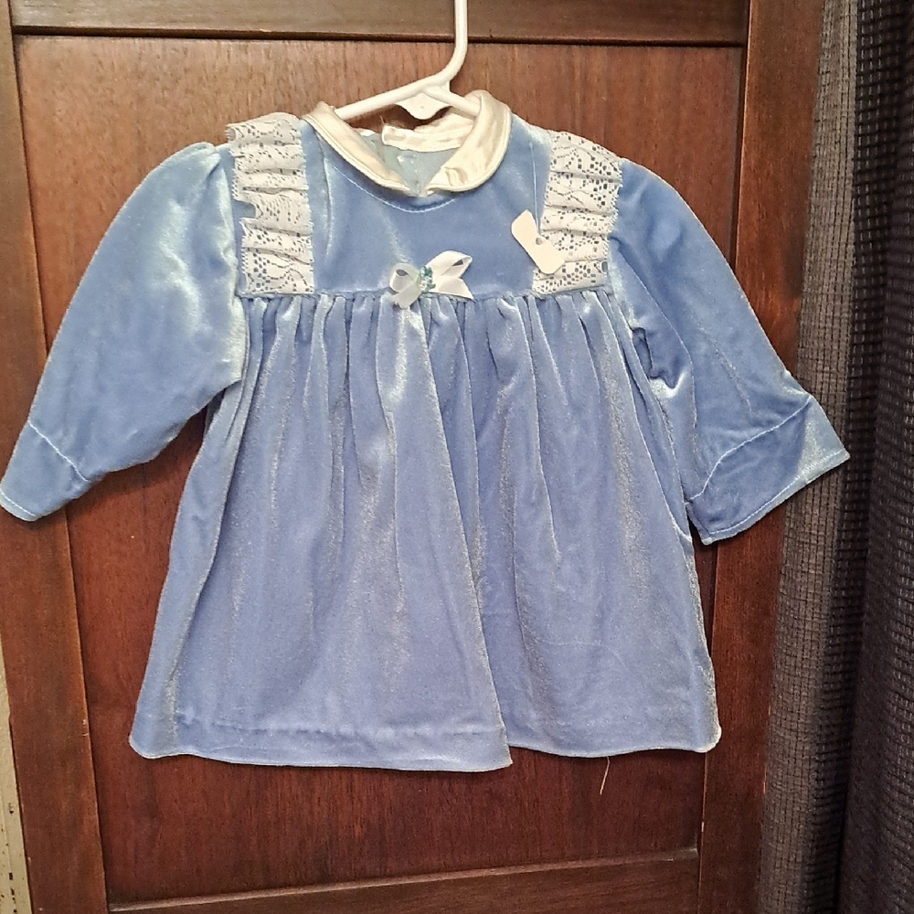 RoAnna Vintage Size 12 Mos Velvet Baby Dress in Blue and Cream